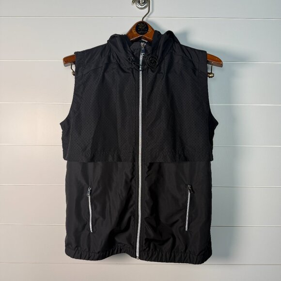 Lorna Jane Active Zip Up Hooded Sleeveless Windbreaker Jacket Black- Size Large - Picture 1 of 10